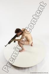 Nude Fighting with submachine gun Man White Slim Short Brown Multi angles poses Realistic